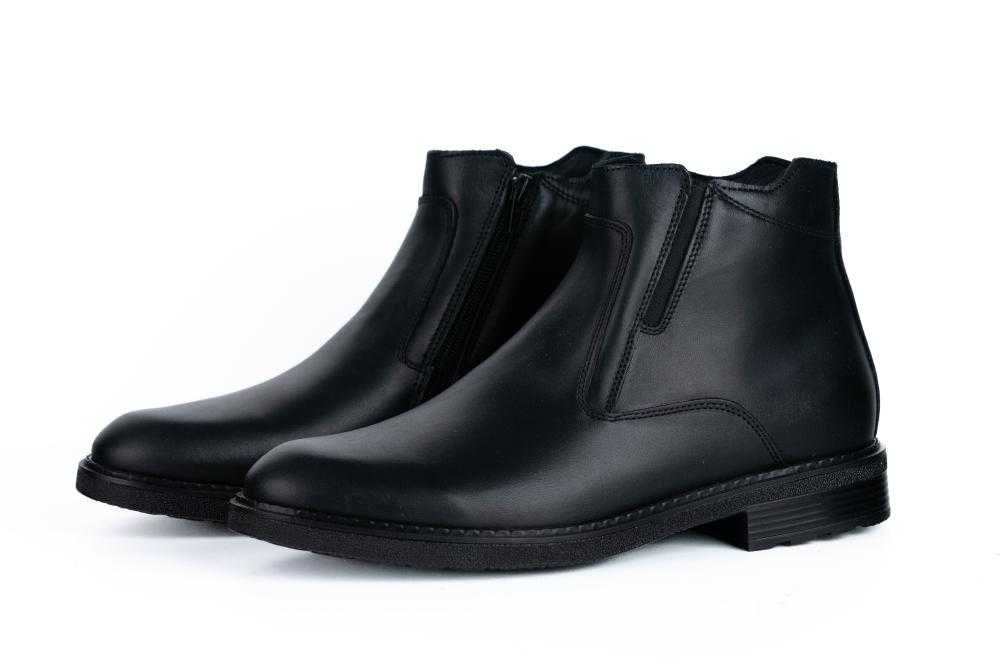 Ghete Negre cu fermoar si elastic din piele naturala pentru barbati - 3035